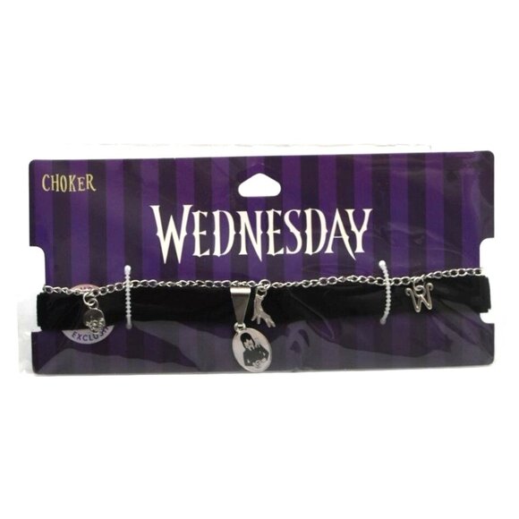 Wednesday Choker Necklace Charms Skull Wendy  Thing Hand Intial W Addams Family - Picture 1 of 5
